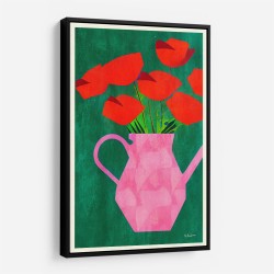 Red Poppies In A Pink Vase Wall Art