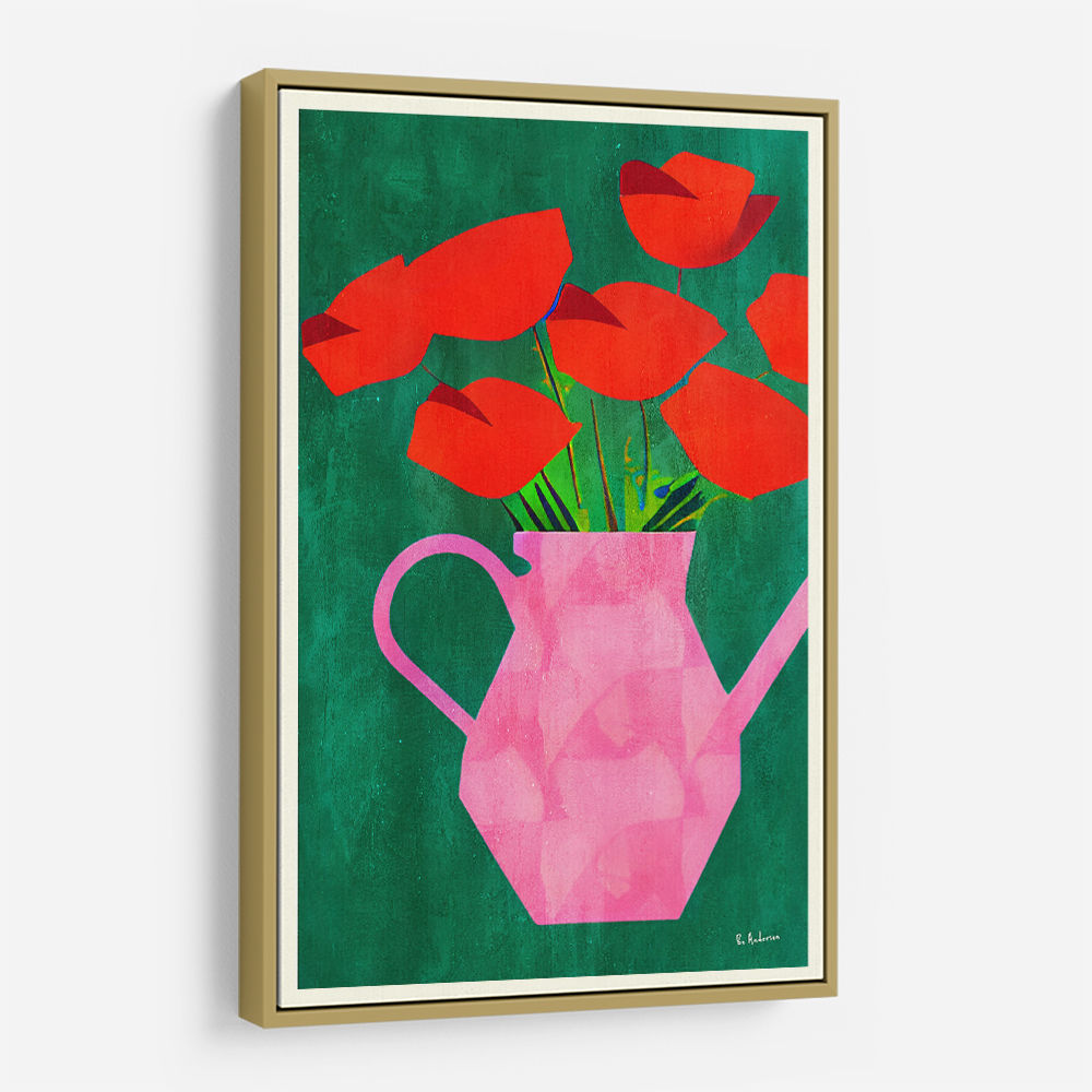 Red Poppies In A Pink Vase Wall Art