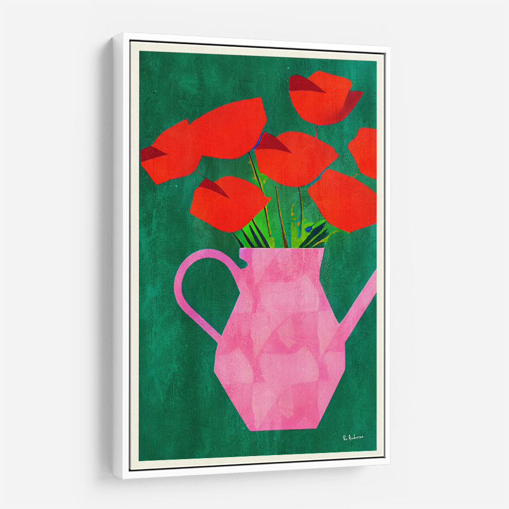 Red Poppies In A Pink Vase Wall Art