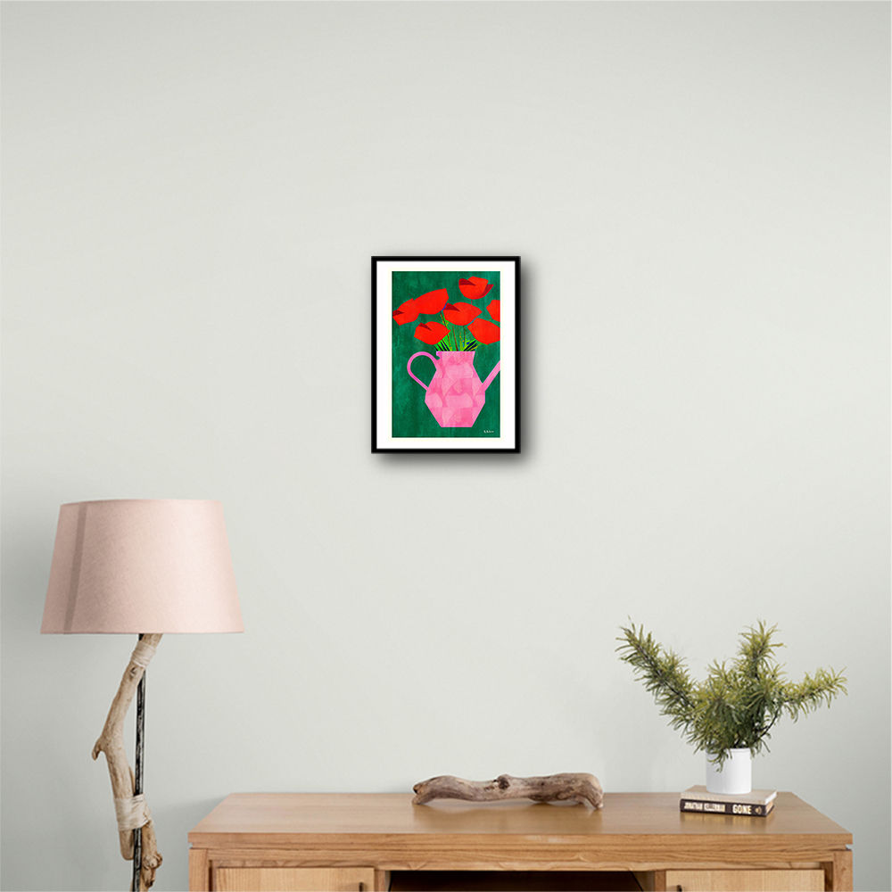 Red Poppies In A Pink Vase Wall Art