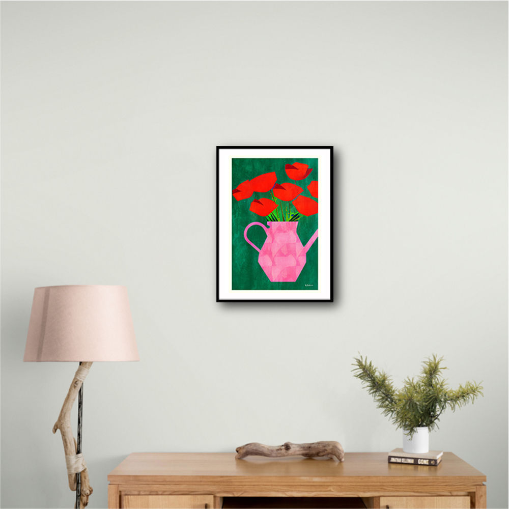 Red Poppies In A Pink Vase Wall Art