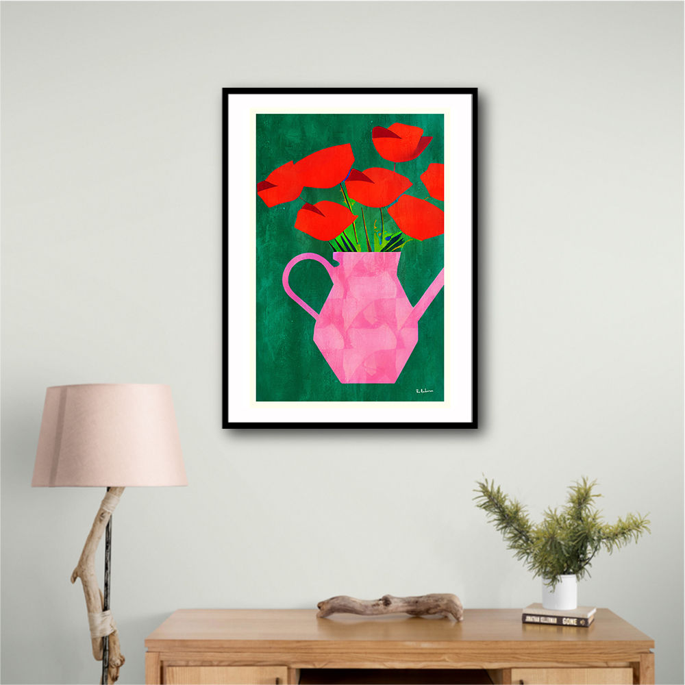 Red Poppies In A Pink Vase Wall Art