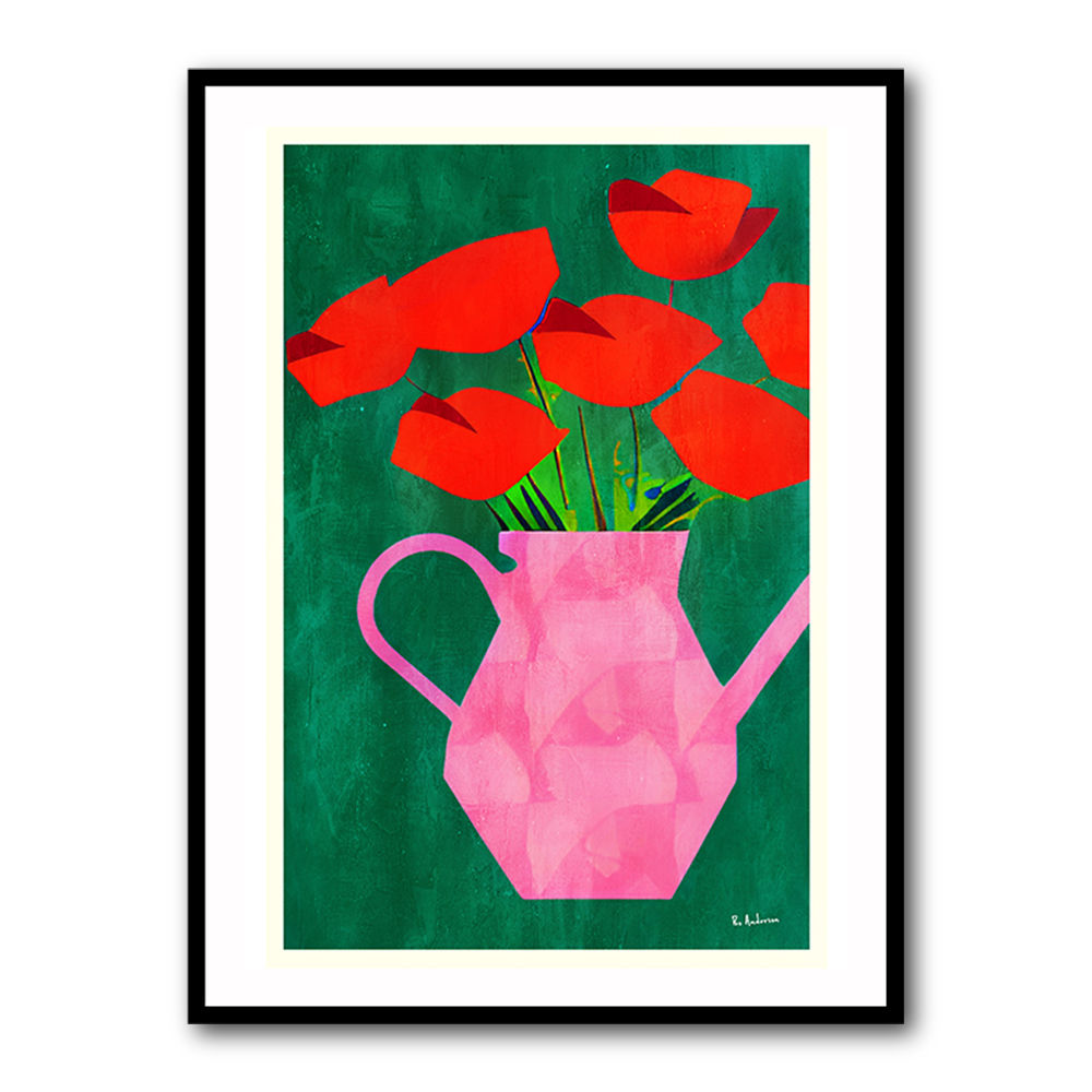 Red Poppies In A Pink Vase Wall Art