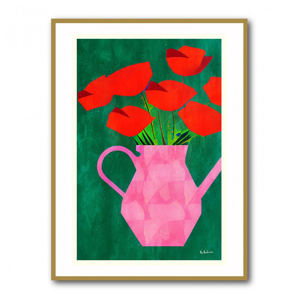 Red Poppies In A Pink Vase Wall Art