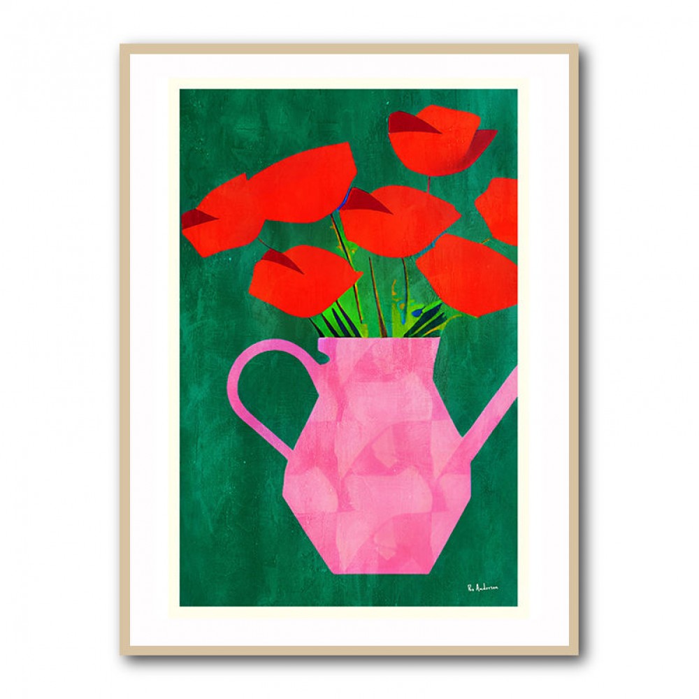 Red Poppies In A Pink Vase Wall Art