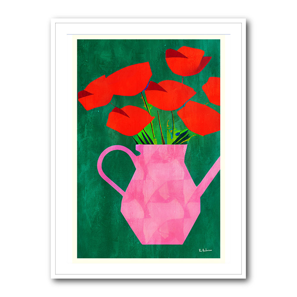 Red Poppies In A Pink Vase Wall Art