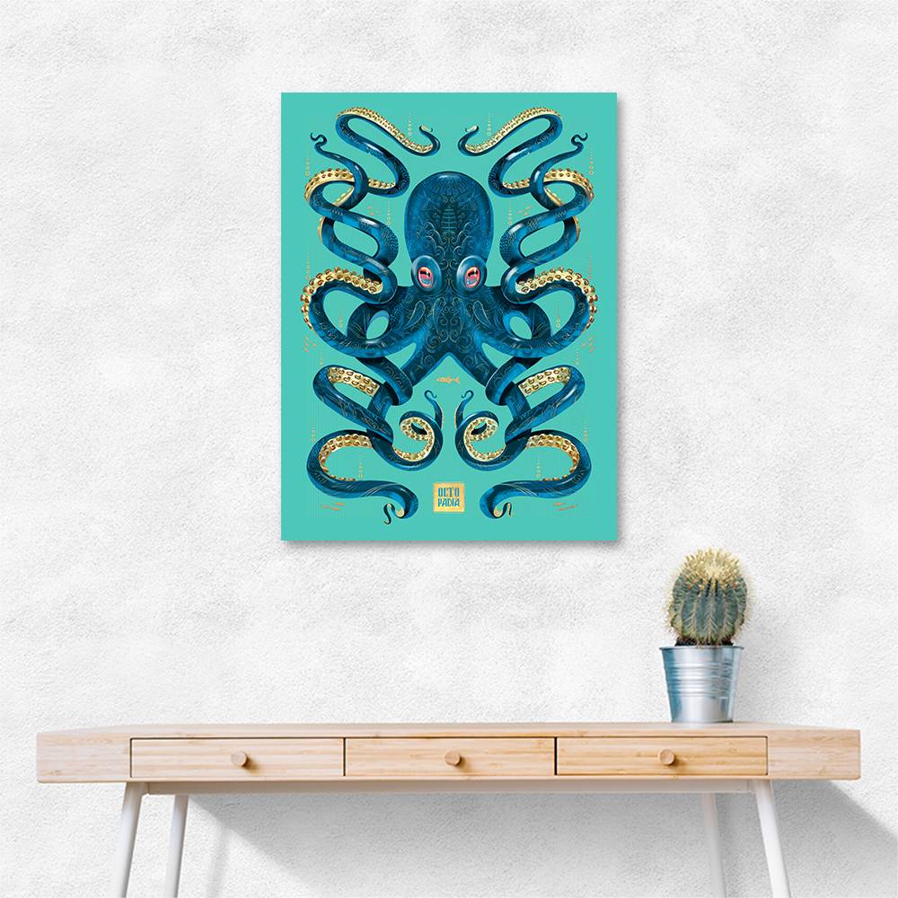 Octopus Blue A Gold Wall Art