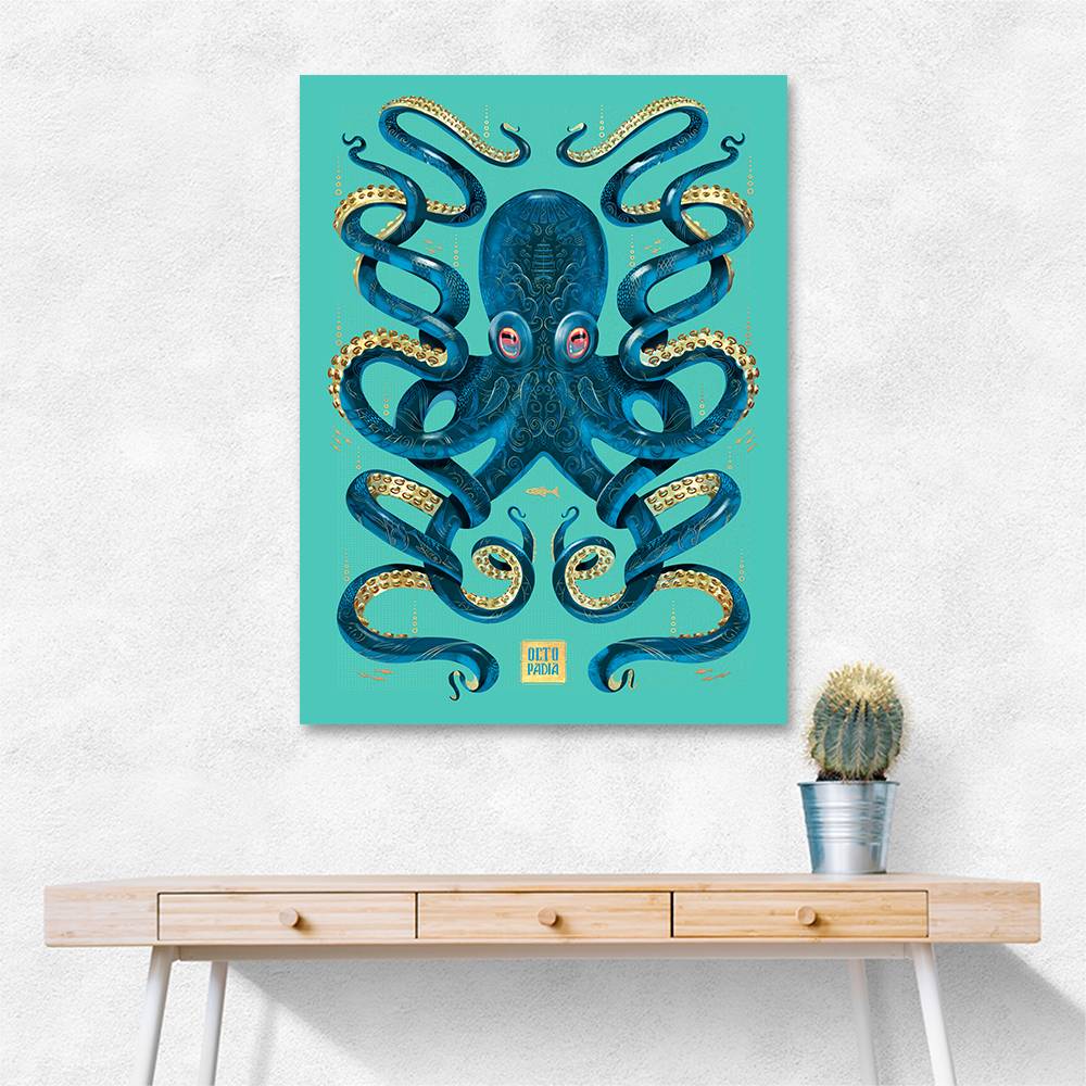 Octopus Blue A Gold Wall Art