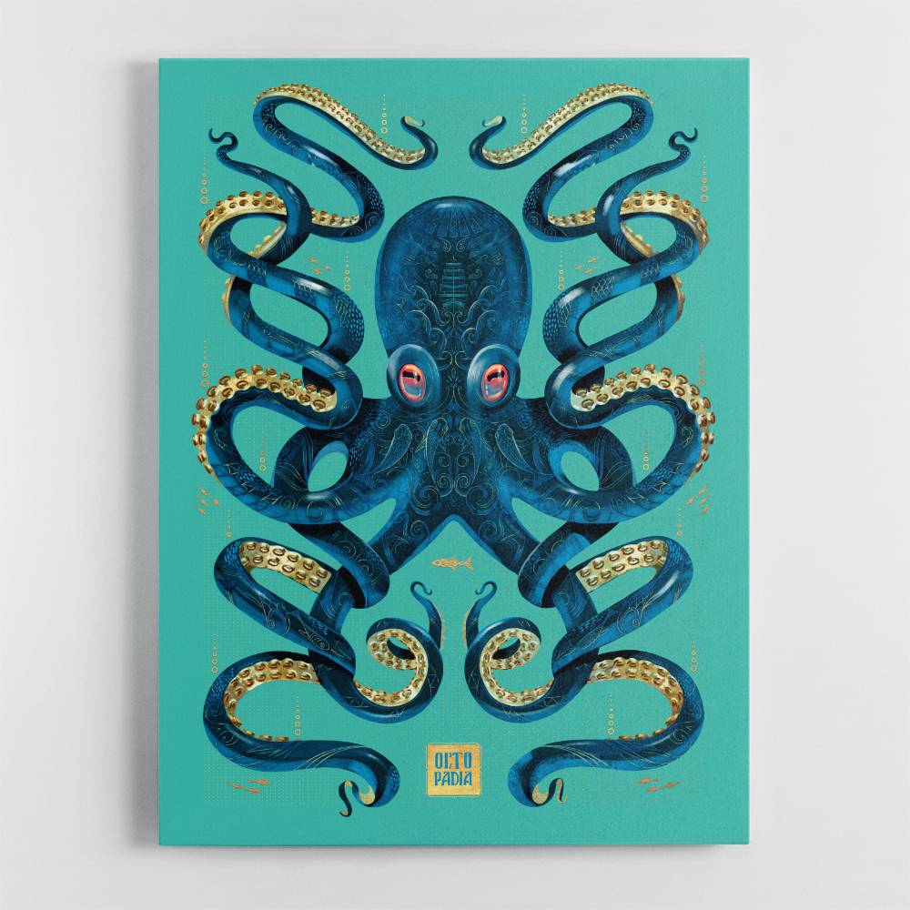 Octopus Blue A Gold Wall Art