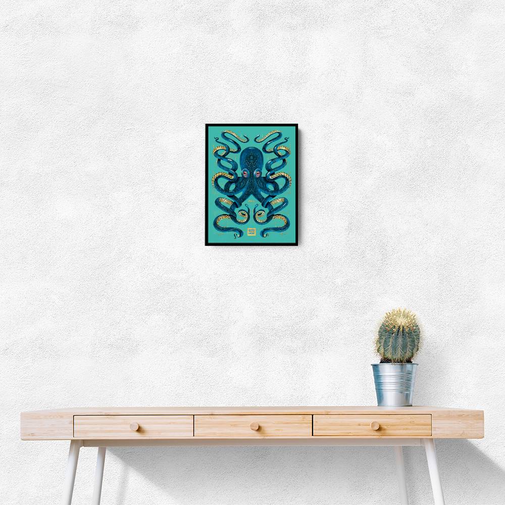 Octopus Blue A Gold Wall Art