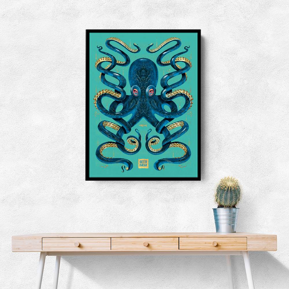 Octopus Blue A Gold Wall Art