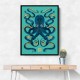 Octopus Blue A Gold Wall Art