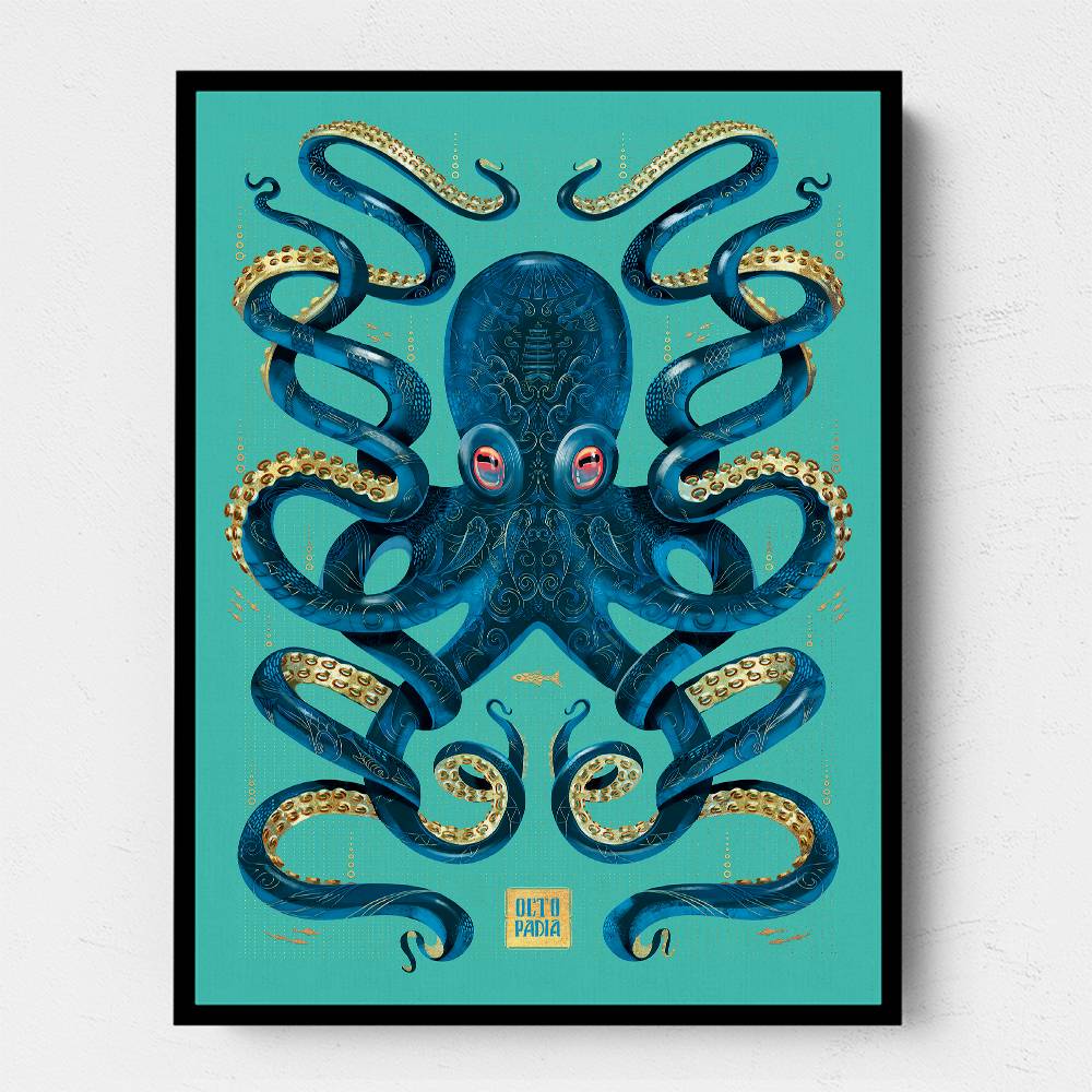 Octopus Blue A Gold Wall Art