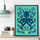 Octopus Blue A Gold Wall Art