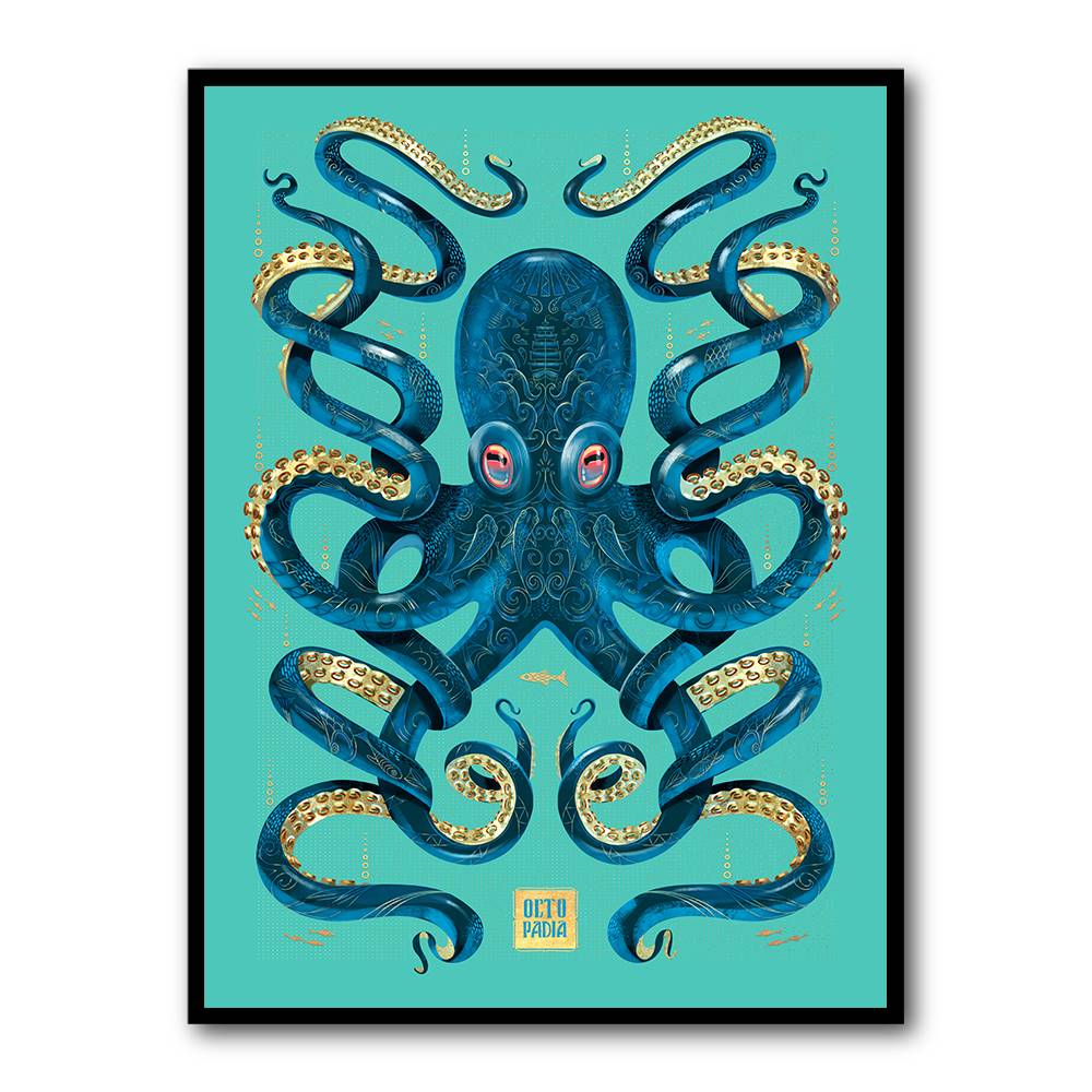 Octopus Blue A Gold Wall Art