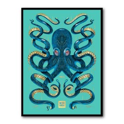 Octopus Blue A Gold Wall Art