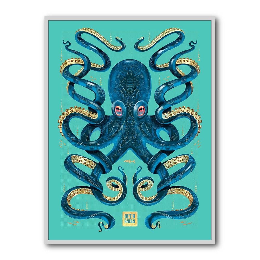 Octopus Blue A Gold Wall Art