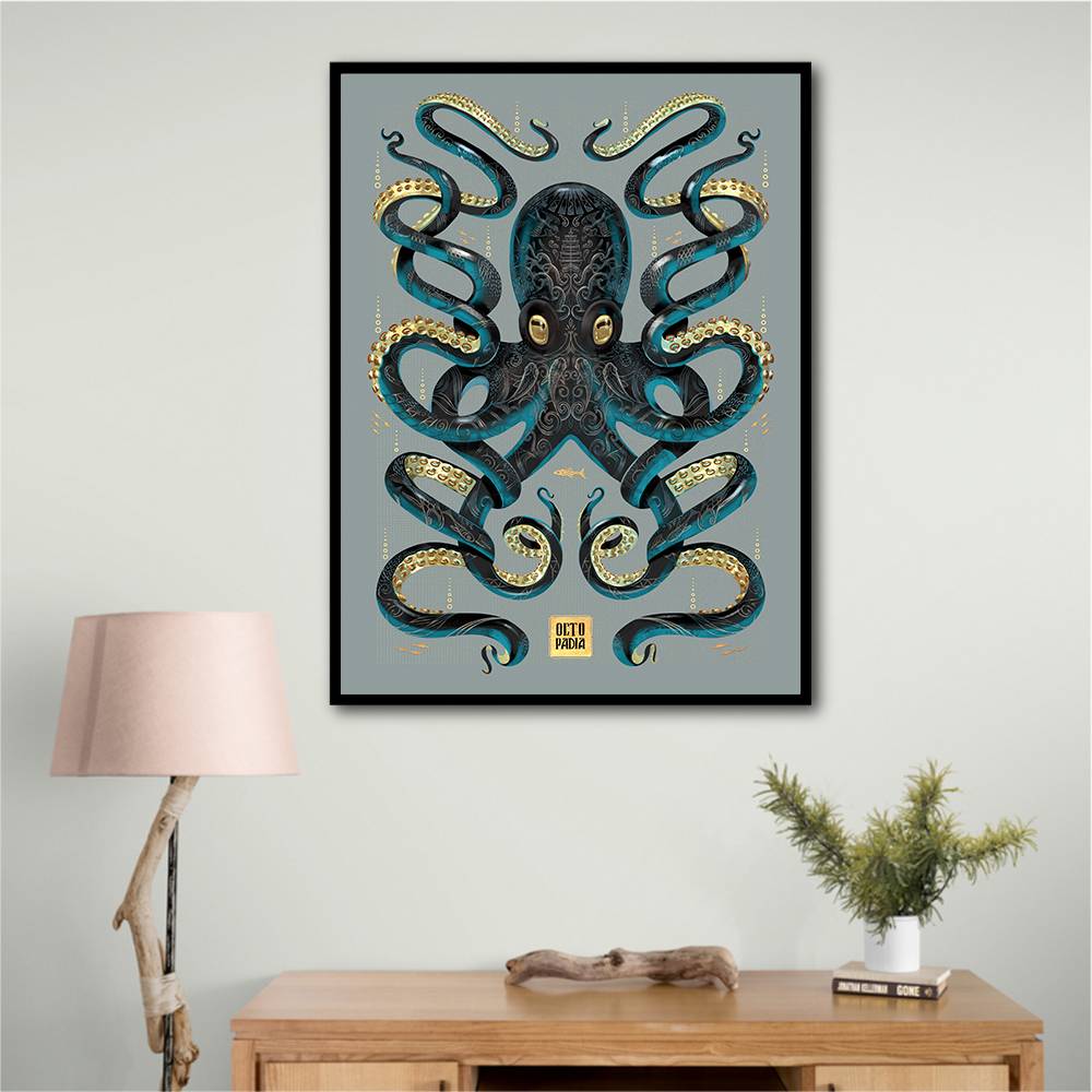 Octopus Black A Gold Wall Art