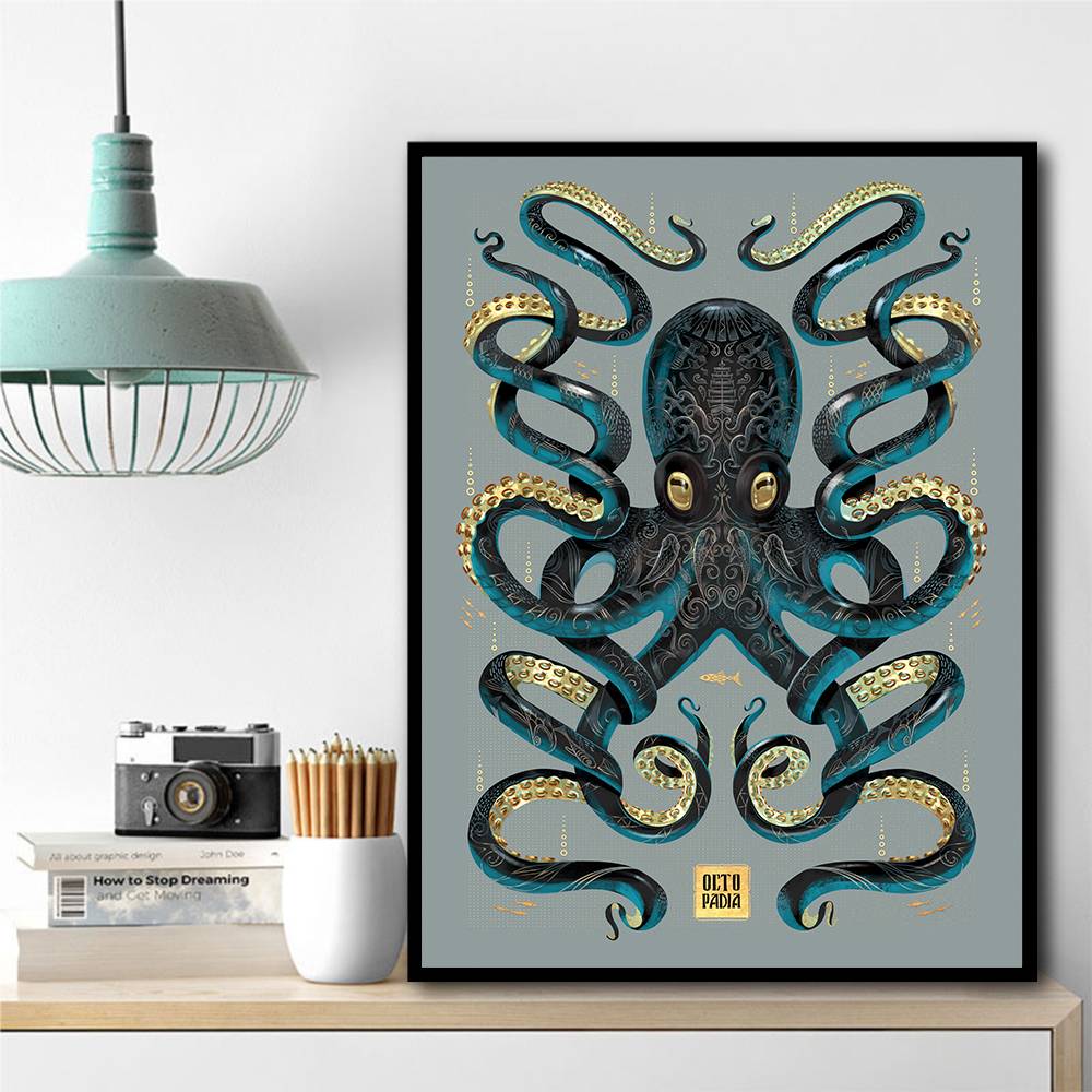 Octopus Black A Gold Wall Art