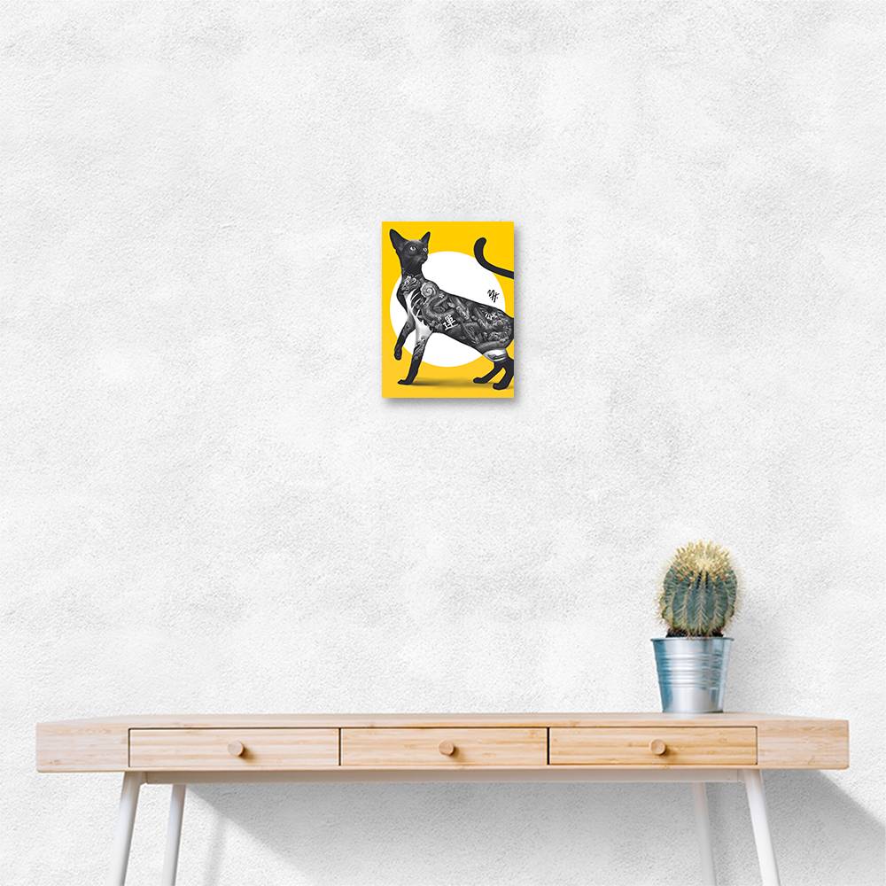 Japanese Cat Tattoo Yellow Wall Art