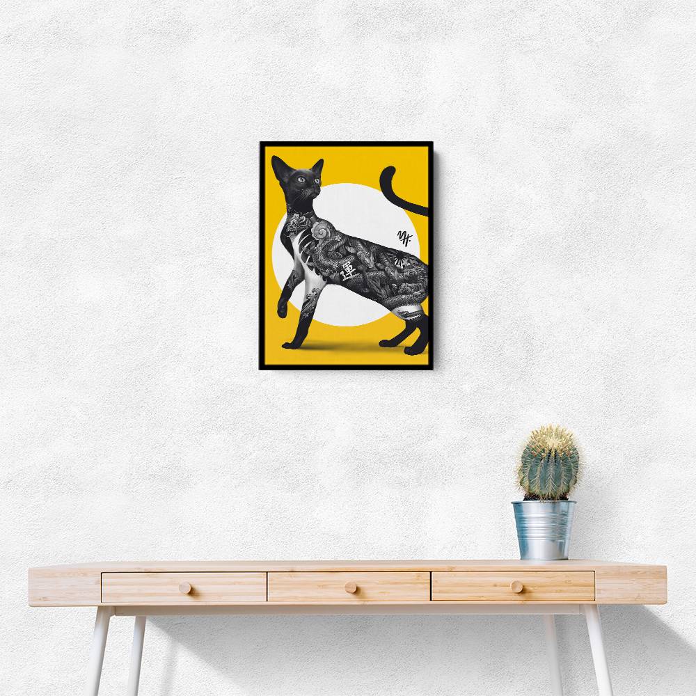 Japanese Cat Tattoo Yellow Wall Art