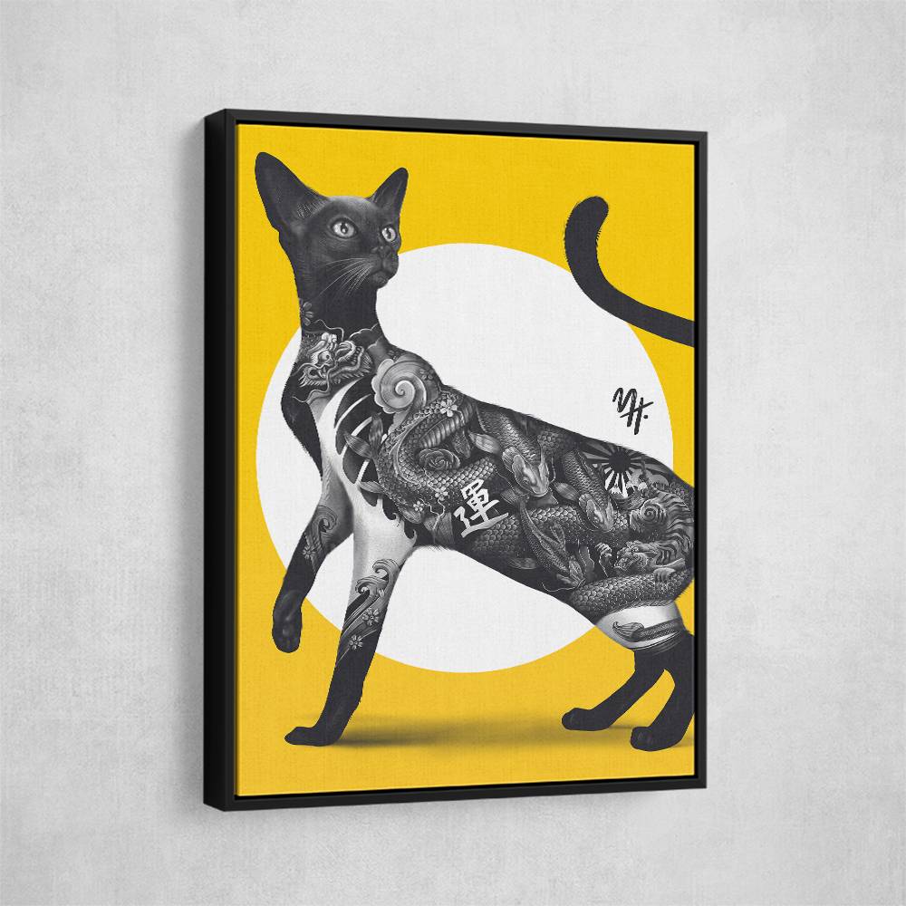 Japanese Cat Tattoo Yellow Wall Art