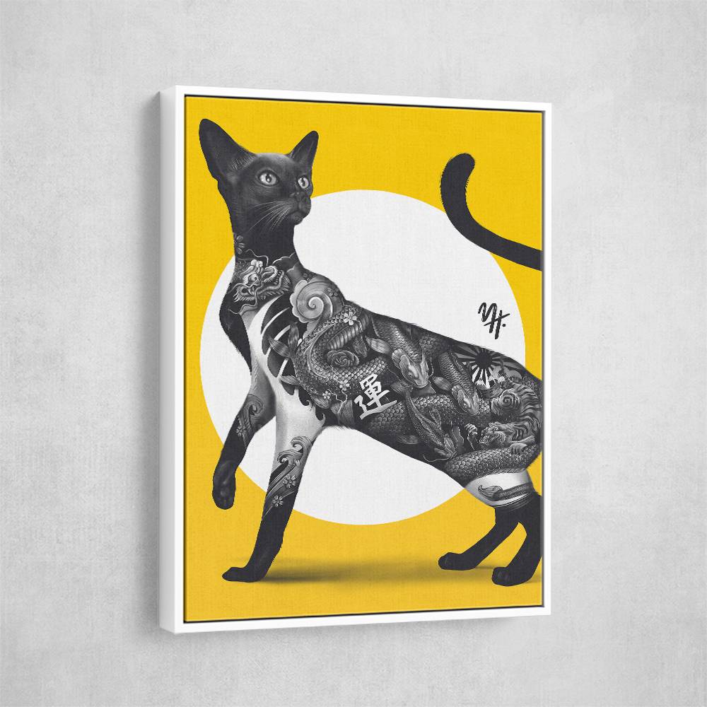 Japanese Cat Tattoo Yellow Wall Art