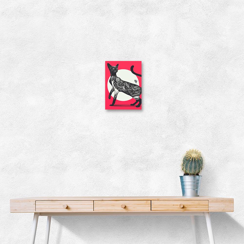 Japanese Cat Tattoo Red Wall Art