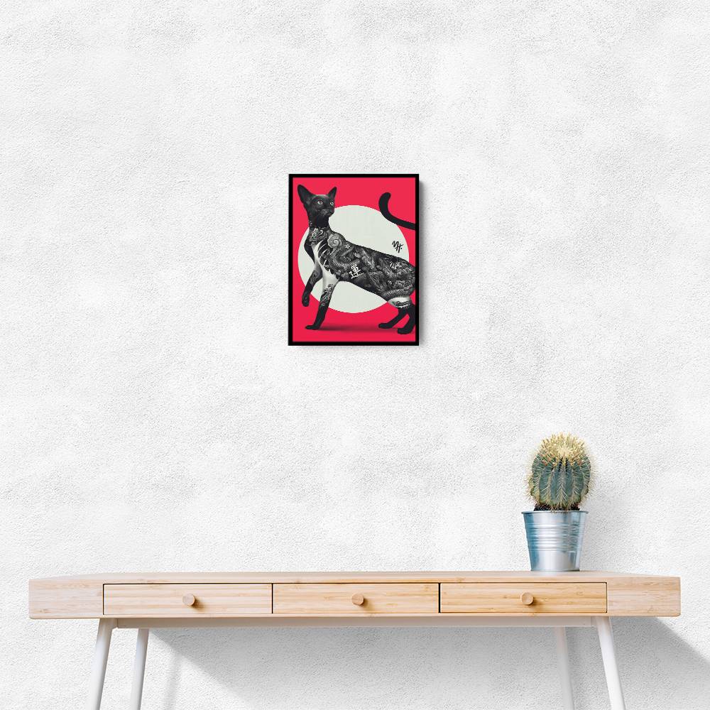 Japanese Cat Tattoo Red Wall Art