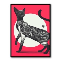 Japanese Cat Tattoo Red Wall Art