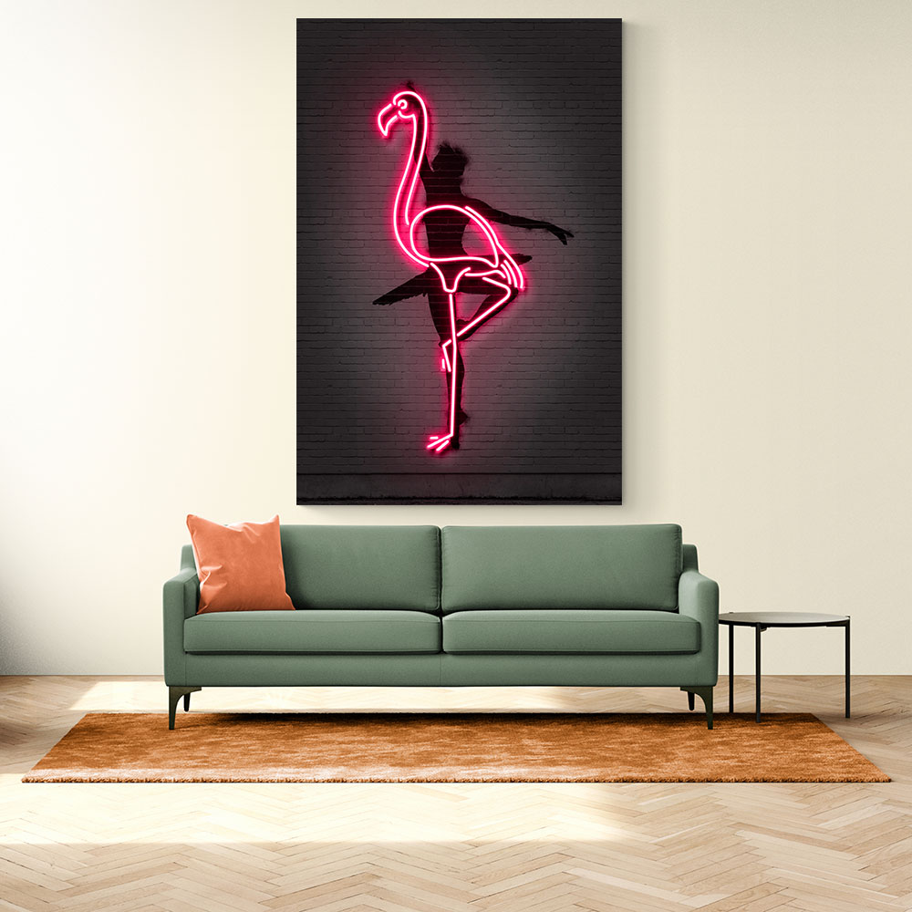 Ballerina Flamingo Neon Style Wall Art