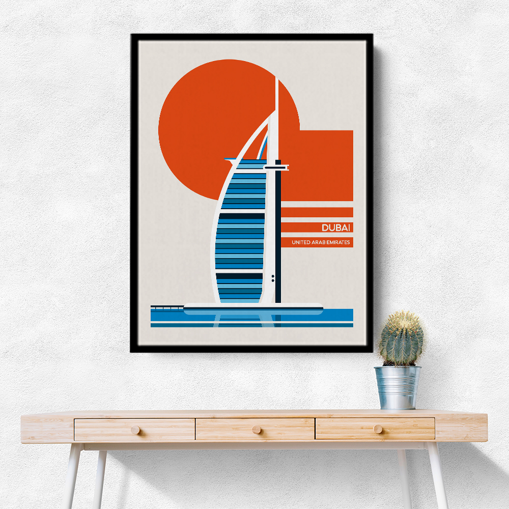 Dubai Burj Al Arab Minimalist Retro Travel Print