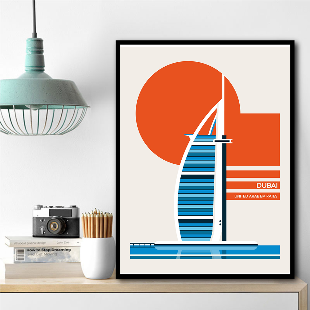 Dubai Burj Al Arab Minimalist Retro Travel Print