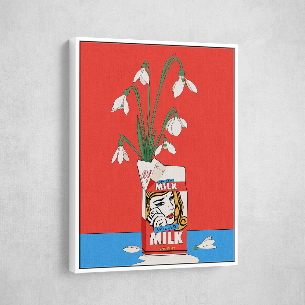 Snowdrops in Spilled Milk Carton Retro Illustration