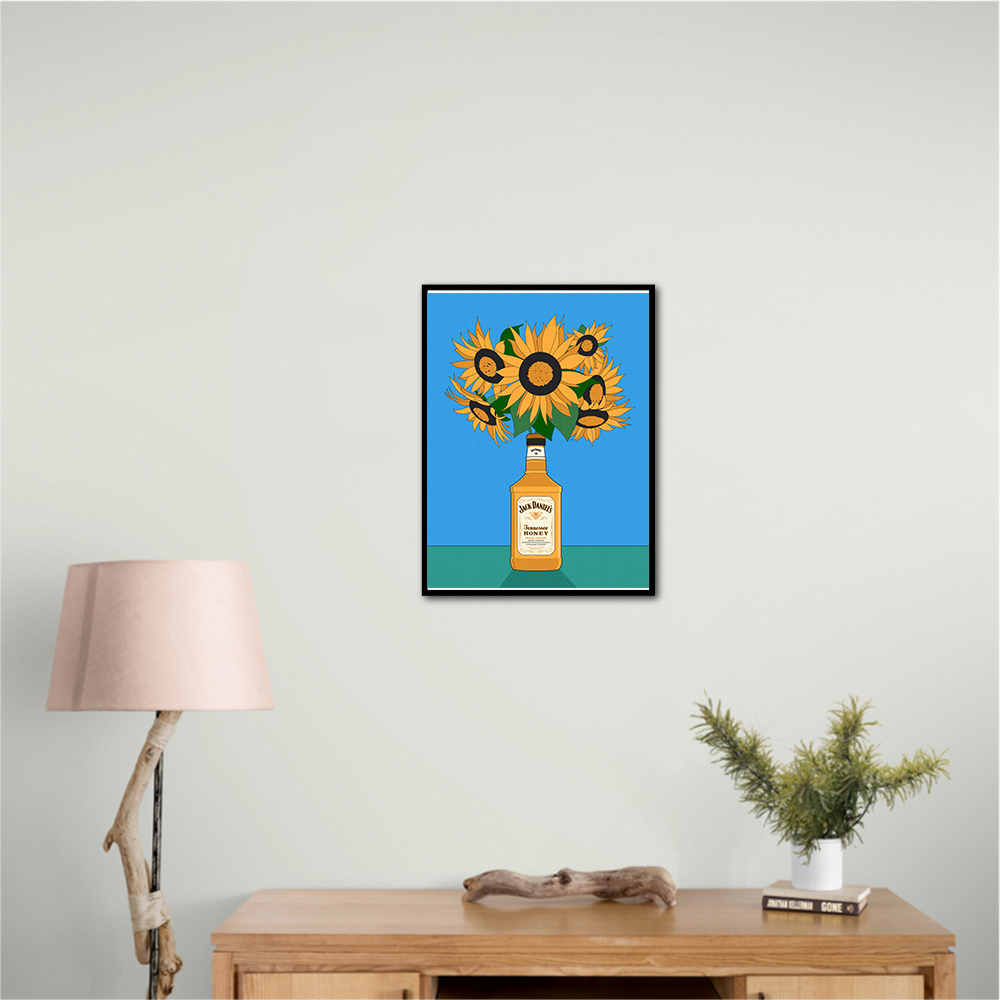 Sunflowers in Honey Whiskey Retro Illustration