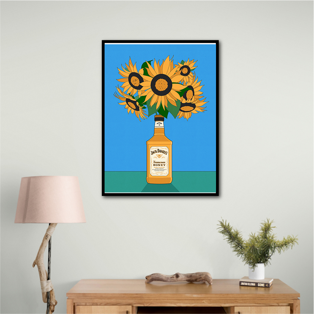 Sunflowers in Honey Whiskey Retro Illustration