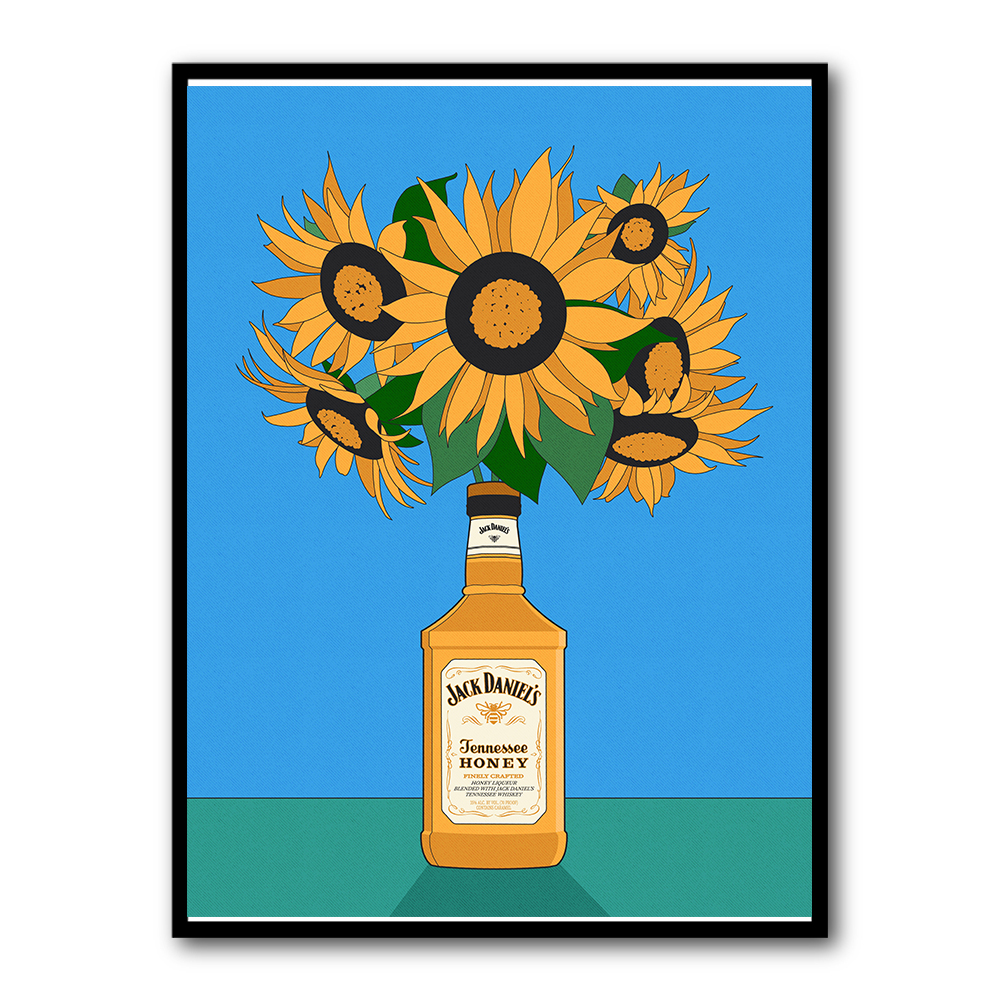 Sunflowers in Honey Whiskey Retro Illustration