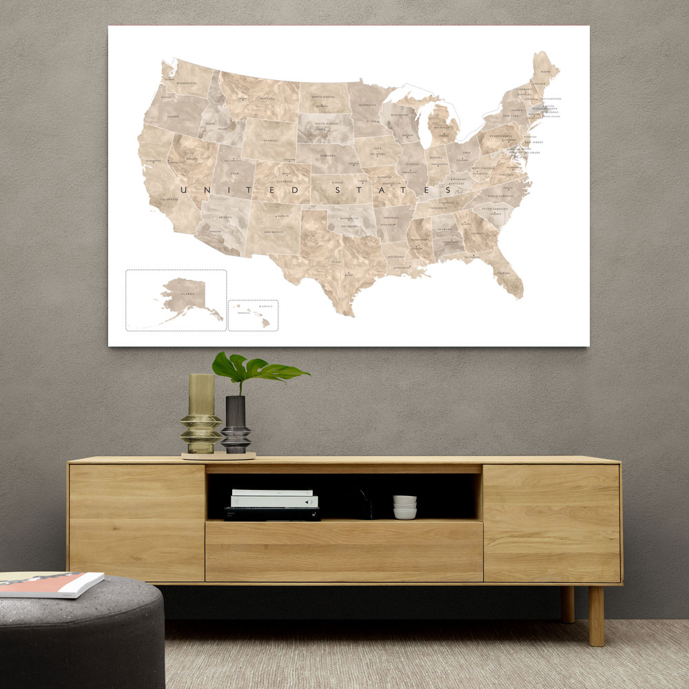 Taupe watercolor US map