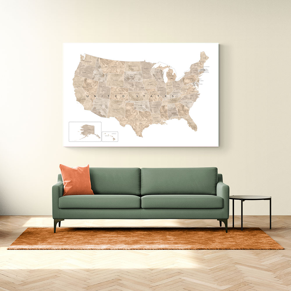 Taupe watercolor US map