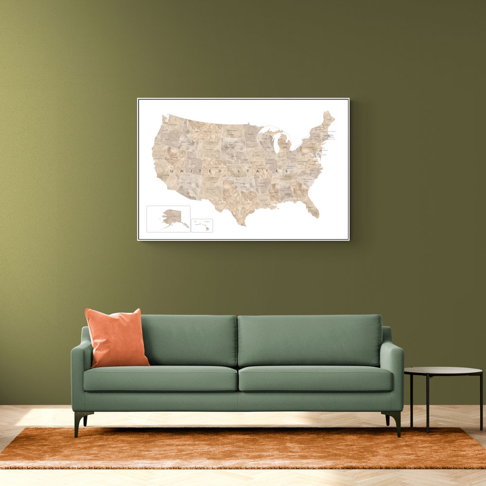 Taupe watercolor US map