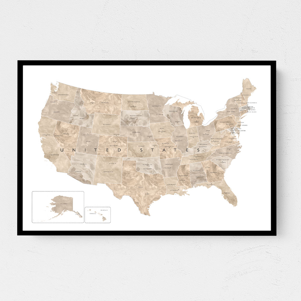 Taupe watercolor US map