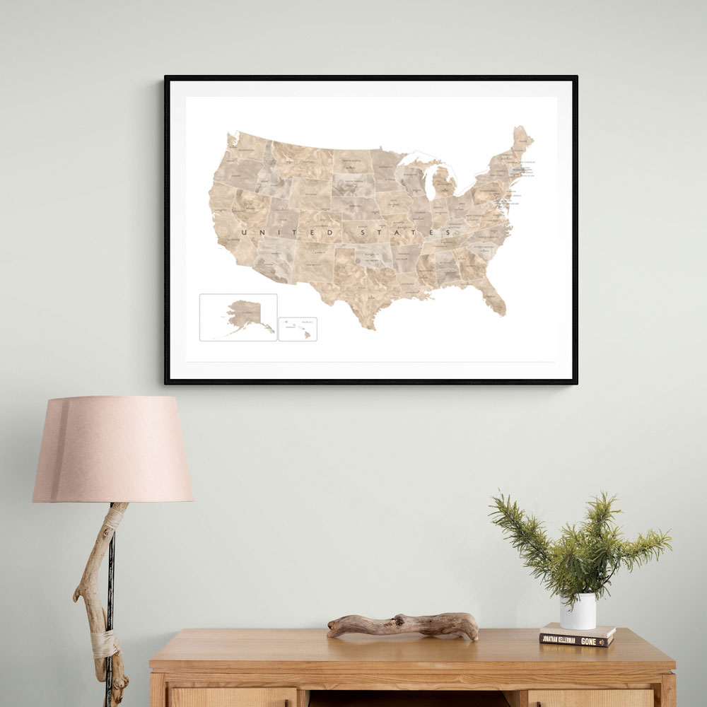 Taupe watercolor US map