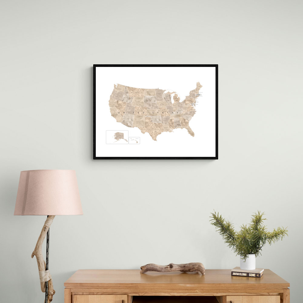 Taupe watercolor US map