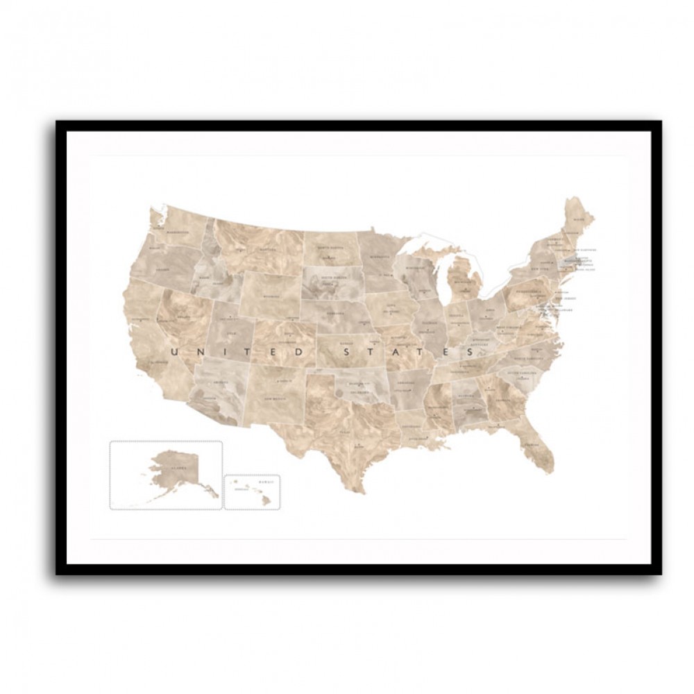 Taupe watercolor US map