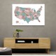 Pink and teal watercolor map of the US