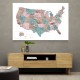 Pink and teal watercolor map of the US