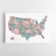 Pink and teal watercolor map of the US