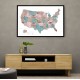 Pink and teal watercolor map of the US