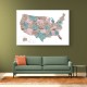 Pink and teal watercolor map of the US