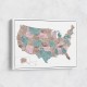 Pink and teal watercolor map of the US